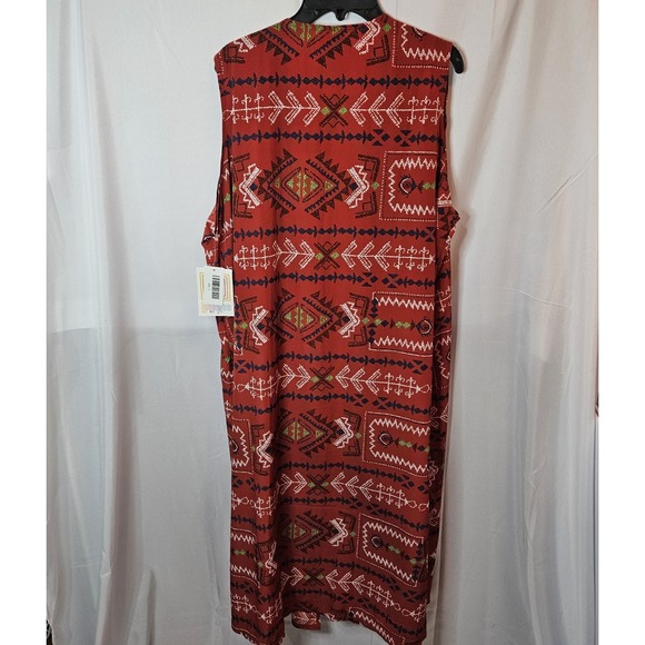 Lularoe Joy Long Sleeveless Vest Arrows Red  Sz:Lg  NWT Aztec Side Slits Boho - Picture 2 of 5